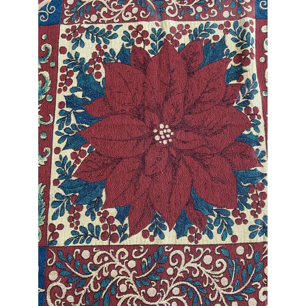 The Rug Barn Helen Vladykina Poinsettia Woven Throw Blanket Christmas Cotton USA